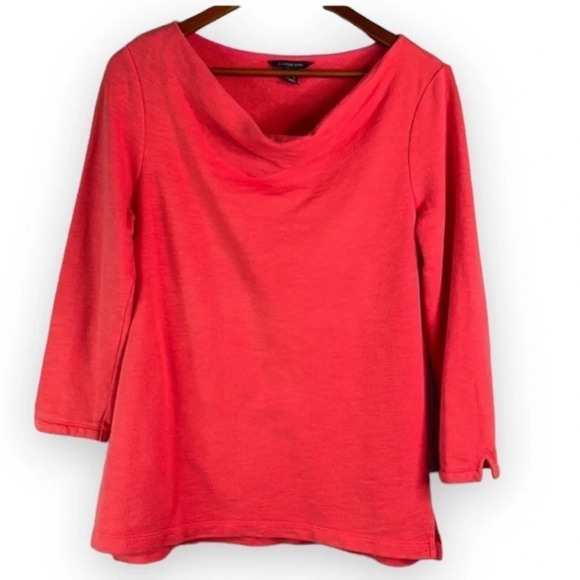 LANDS END Cowl Neck Top Coral Orange Textured Pullover Bright Coastal Size S - Picture 2 of 10